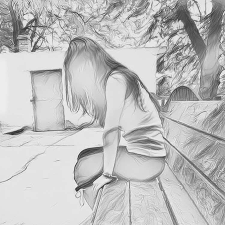 Cartoon draw with line art of young woman alone has a problem with Mental  health, suffering from emotion loneliness, depression Stock Photo - Alamy