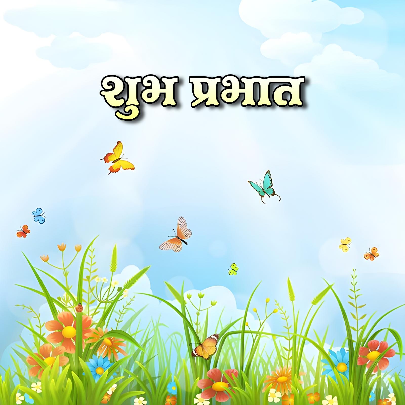 Shubh Prabhat With Flower And Butterfly Images