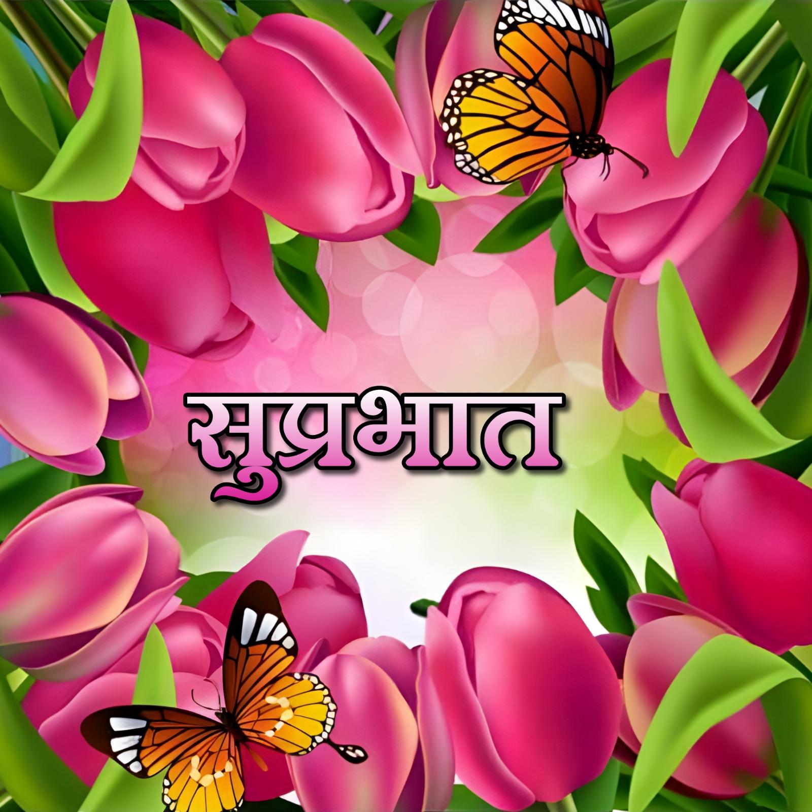 Suprabhat With Flower And Butterfly Images