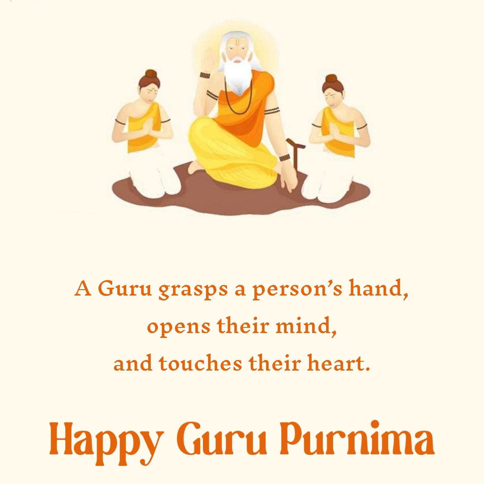 A Guru grasps a persons hand opens their mind and touches their heart