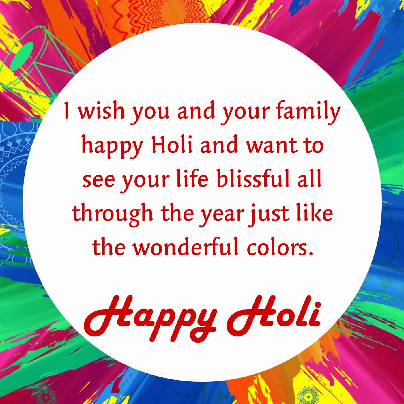 I wish you and your family happy Holi and want to see your life blissful