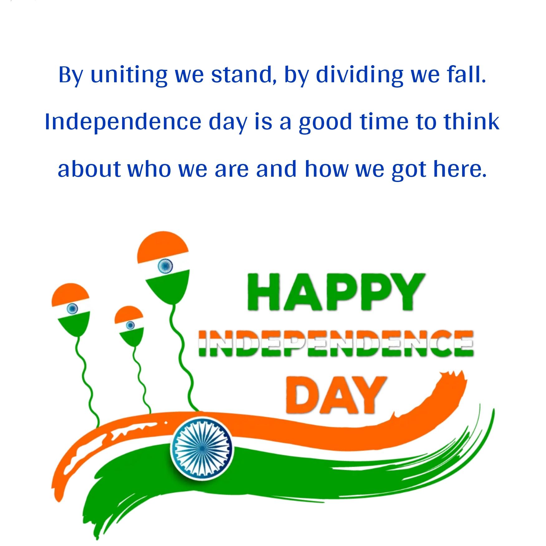 By uniting we stand by dividing we fall Independence day is a good time