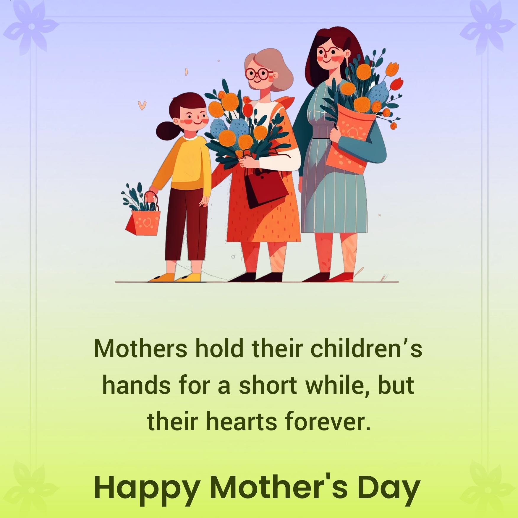 Mothers hold their childrens hands for a short while
