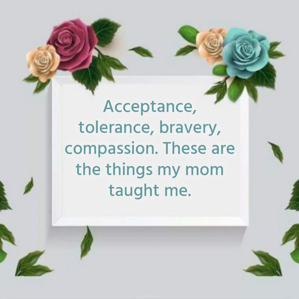 Acceptance tolerance bravery compassion These are the things my mom taught me