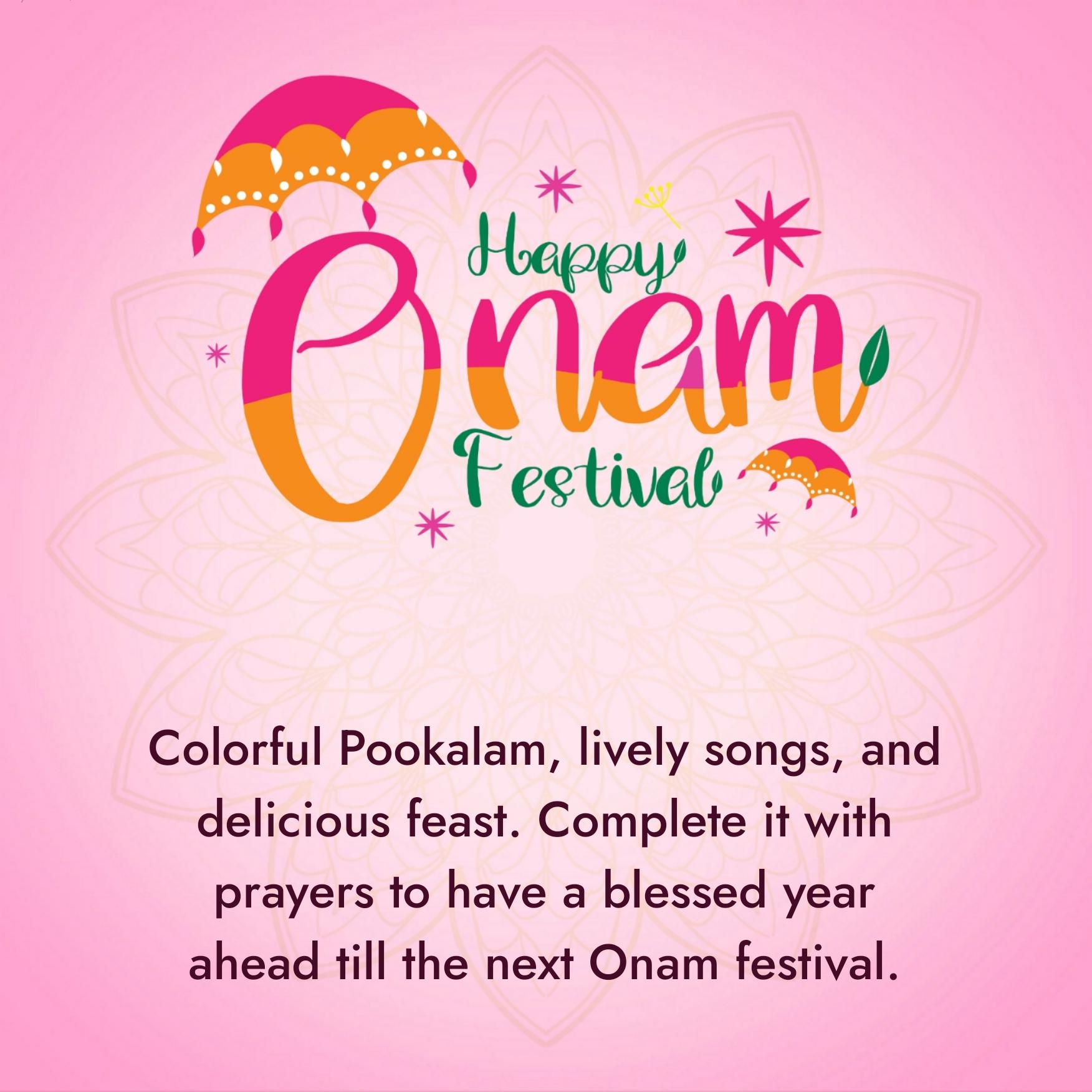 Colorful Pookalam lively songs and delicious feast