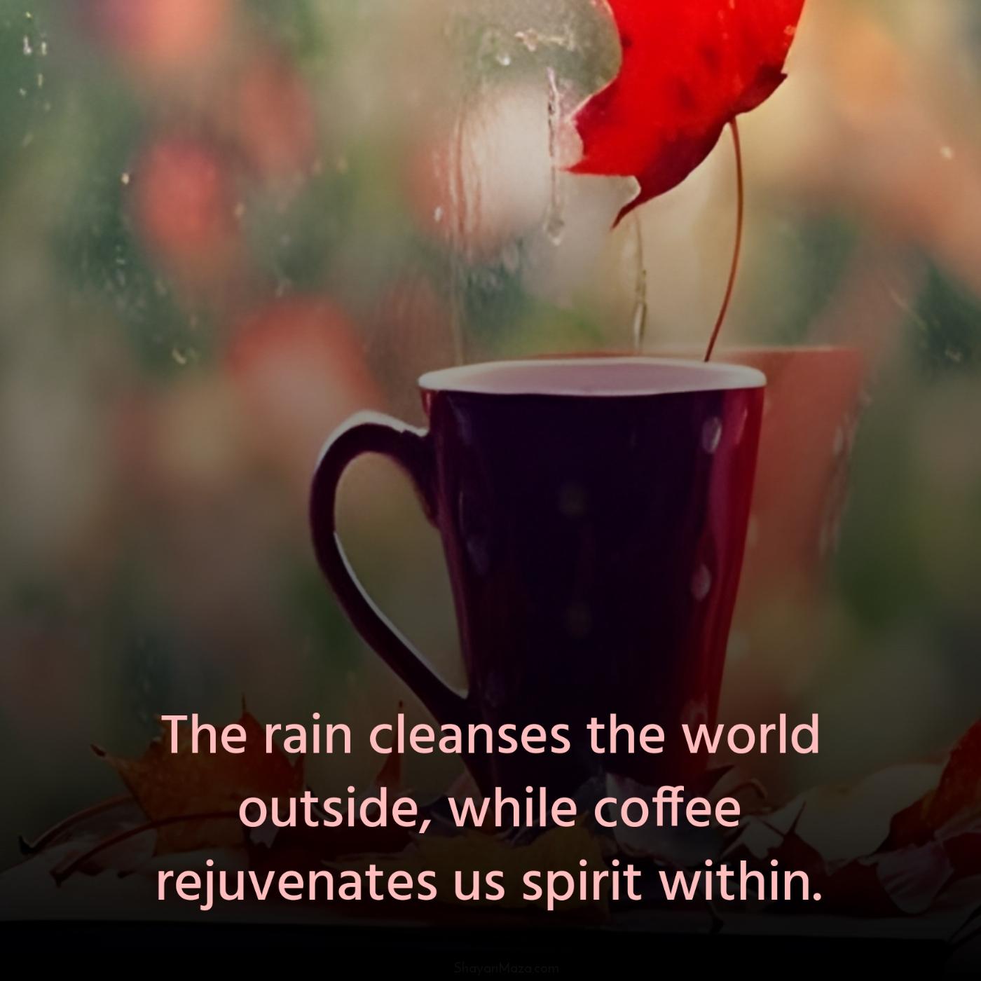 The rain cleanses the world outside while coffee rejuvenates