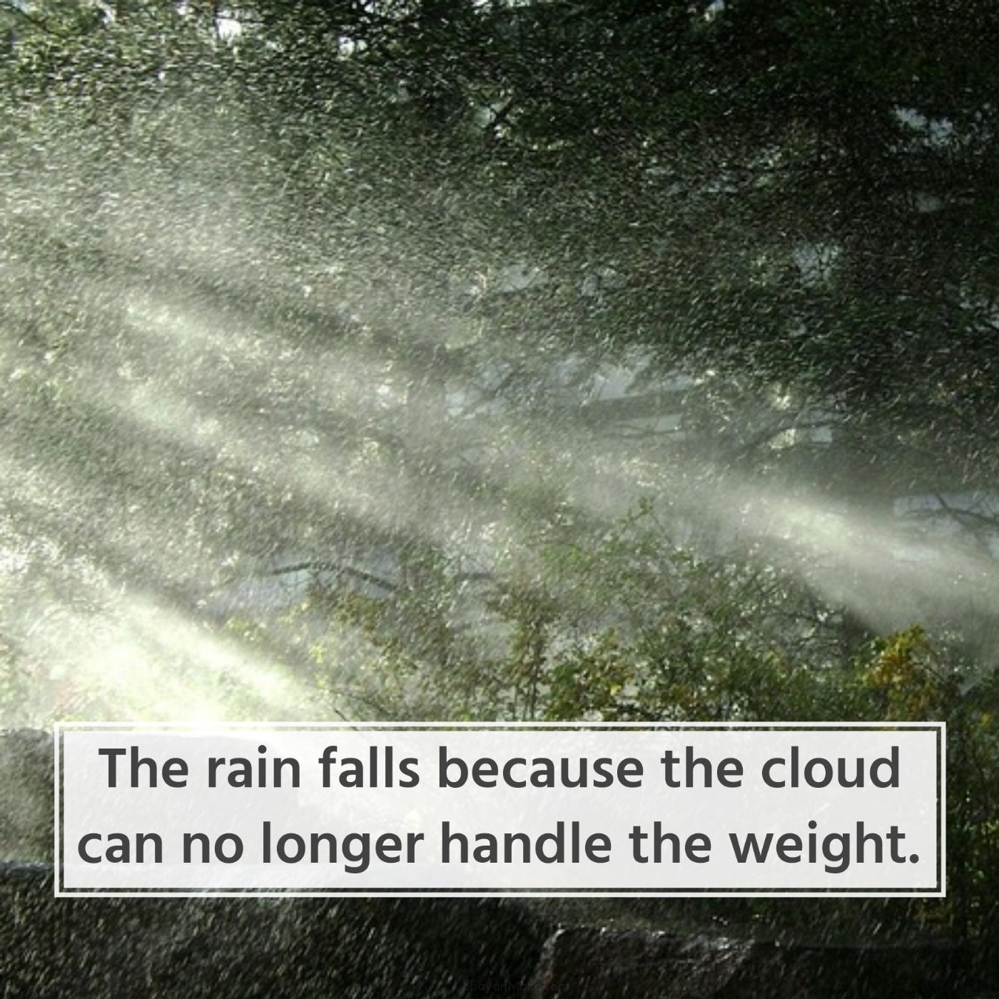 The rain falls because the cloud can no longer handle the weight